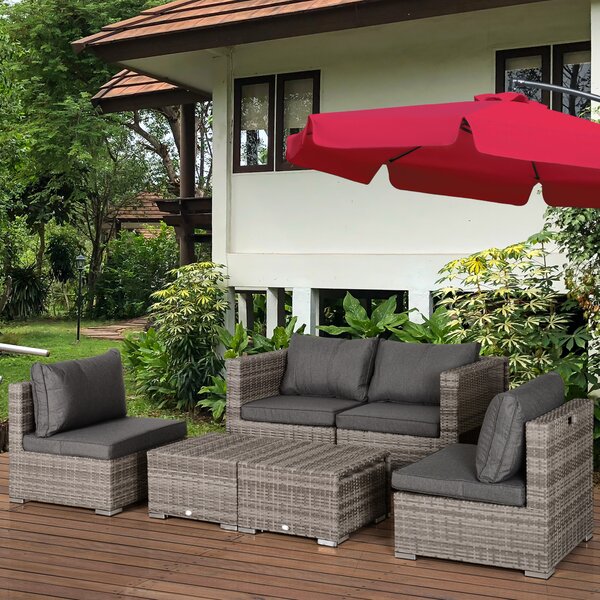 Outsunny Salotto da Esterno in Rattan PE da 8 Pezzi, Set Mobili da Giardino Salvaspazio con Poltrone, Tavolini e Sgabelli, Grigio|Aosom