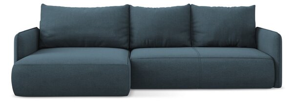 Divano angolare blu allungabile/con contenitore (con penisola a sinistra) Nanea – Makamii