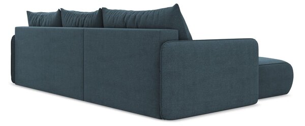 Divano angolare blu allungabile/con contenitore (con penisola a sinistra) Nanea – Makamii