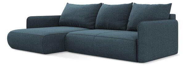 Divano angolare blu allungabile/con contenitore (con penisola a sinistra) Nanea – Makamii