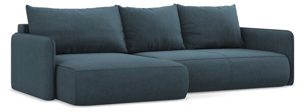 Divano angolare blu allungabile/con contenitore (con penisola a sinistra) Nanea – Makamii