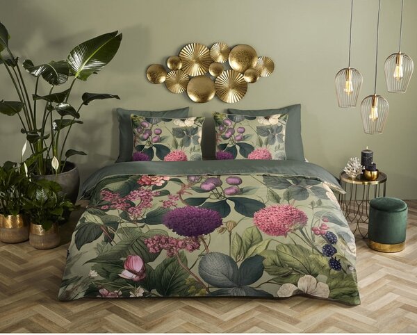 Set copripiumino e federa color kaki in raso di cotone per letto singolo ed esteso 140x220 cm Onaz – Descanso
