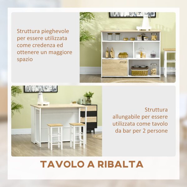 HOMCOM Tavolo da Bar Moderno in MDF per 2 Persone con 4 Ripiani Aperti e Armadietto, 116x79.5x91 cm|Aosom