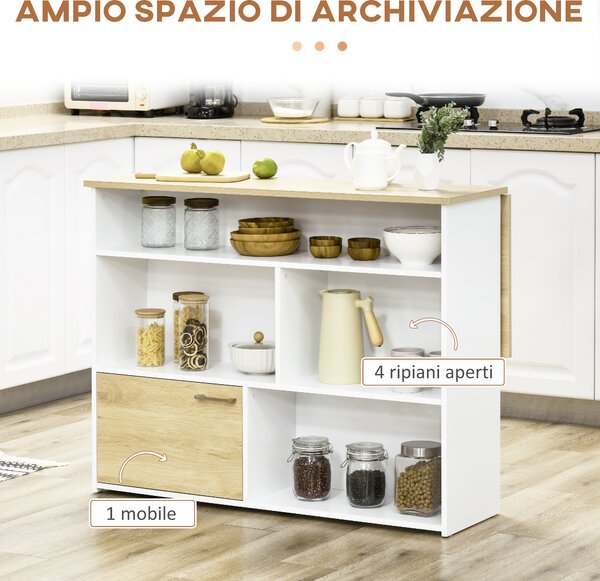 HOMCOM Tavolo da Bar Moderno in MDF per 2 Persone con 4 Ripiani Aperti e Armadietto, 116x79.5x91 cm|Aosom