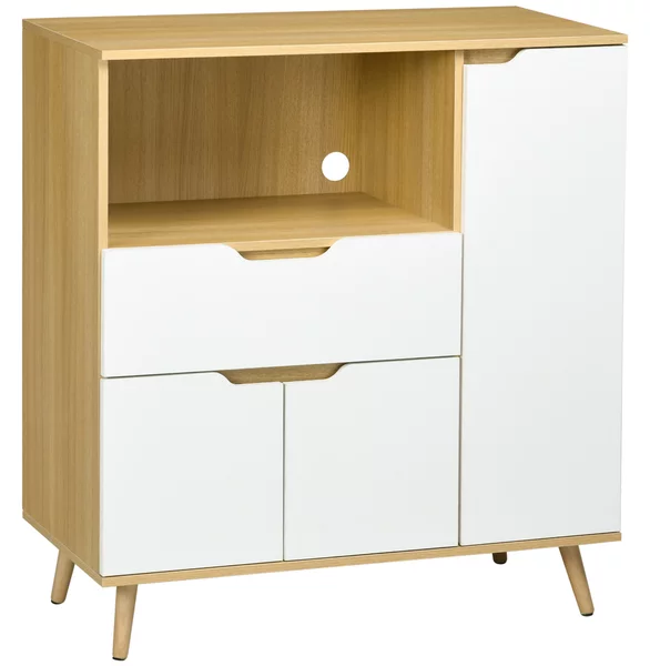 HOMCOM Mobiletto per Microonde con Foro Passacavi, Due Armadietti e Un Cassetto, 90x40x98.5cm, Bianco e Color Legno | Aosom Italy