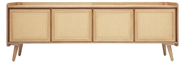 Mobile TV in legno chiaro frassino e cannage in rattan L200 cm ELSY