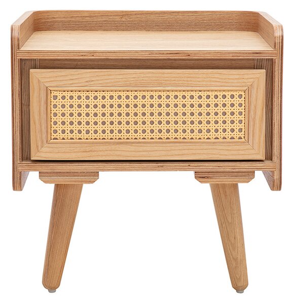 Comodino in legno chiaro frassino e intreccio in rattan ELSY
