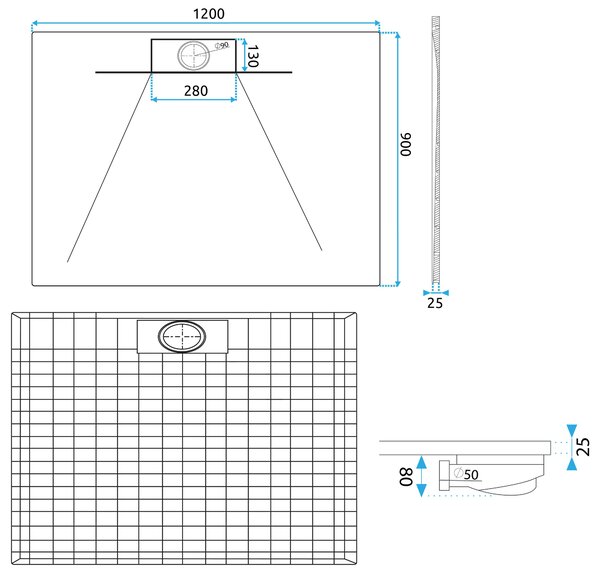 Piatto doccia Bazalt Long White 90x120