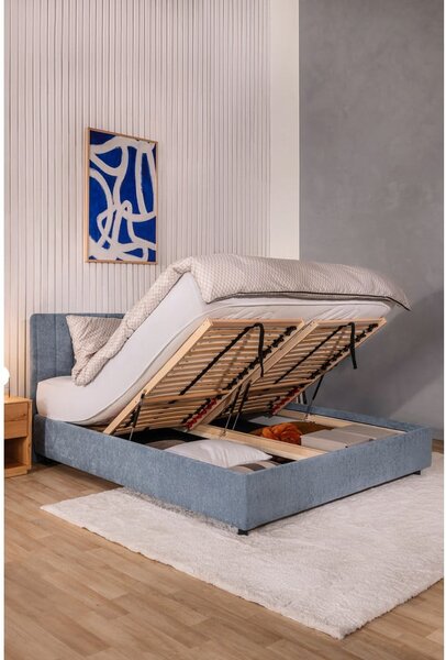 Letto matrimoniale imbottito blu con contenitore con rete inclusa 180x200 cm Myra Slim Line – Bonami Selection