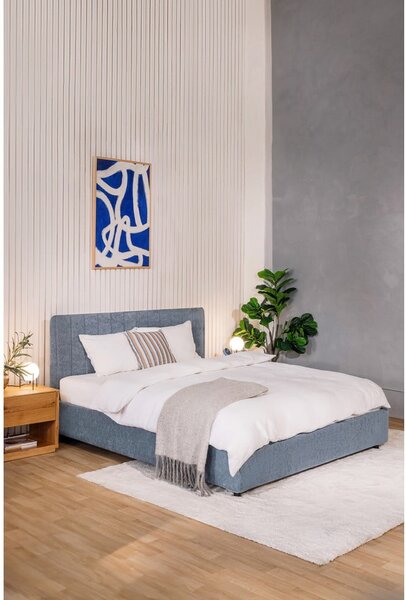 Letto matrimoniale imbottito blu con contenitore con rete inclusa 180x200 cm Myra Slim Line – Bonami Selection