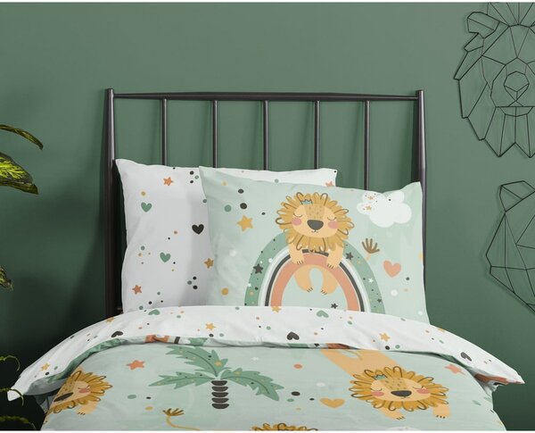 Set copripiumino e federa da bambini verde in cotone per letto singolo ed esteso 140x220 cm Lions – Good Morning