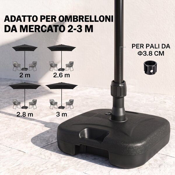 Outsunny Base per Ombrellone Riempibile con Acqua e Sabbia, Carico Massimo 30kg ,HDPE, 46x45x26 cm Nero |Aosom