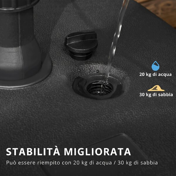 Outsunny Base per Ombrellone Riempibile con Acqua e Sabbia, Carico Massimo 30kg ,HDPE, 46x45x26 cm Nero |Aosom