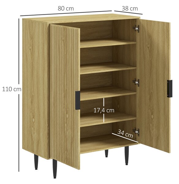 HOMCOM Armadio scarpiera Salvaspazio con 4 Ripiani Regolabili su 3 diversi livelli, Gambe in metallo per 15 Paia di Scarpe, 80x38x110cm, Rovere|Aosom Italy