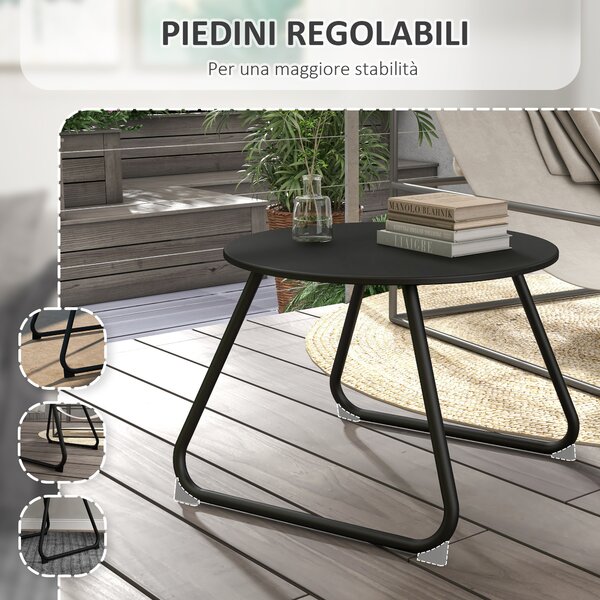Outsunny Tavolino da Esterni Ø48x37 cm in Metallo Nero con Piedini Regolabili