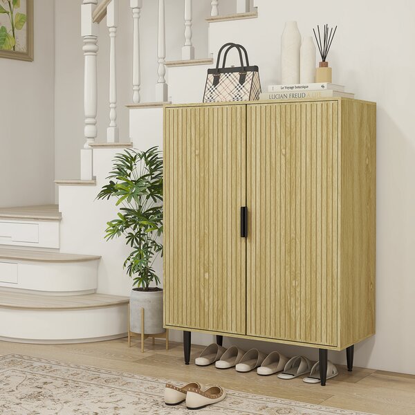 HOMCOM Armadio scarpiera Salvaspazio con 4 Ripiani Regolabili su 3 diversi livelli, Gambe in metallo per 15 Paia di Scarpe, 80x38x110cm, Rovere|Aosom Italy