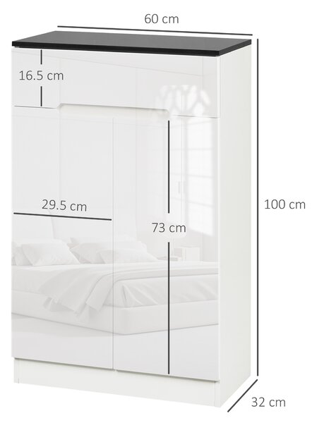 HOMCOM Armadio Scarpiera Slim da 12 Paia per Ingressi e Corridoi con 3Ripiani Regolabili e Cassetto, in Truciolato Bianco, 60x32x100 cm|Aosom Italy