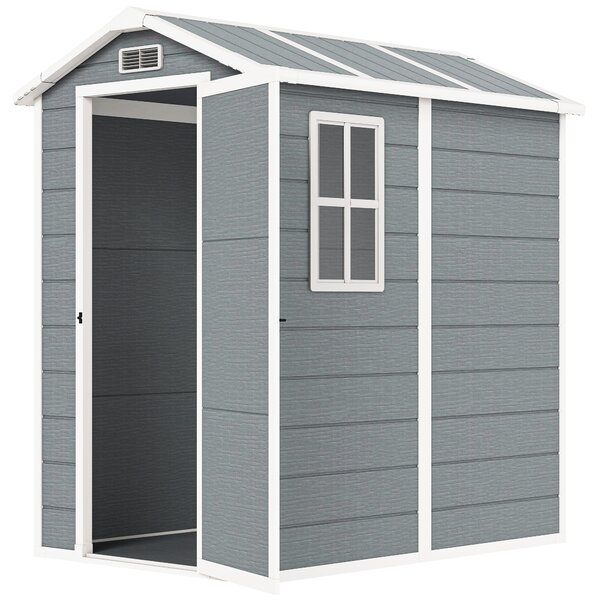 Outsunny Casetta da Giardino in Resina con Pavimento, Porta con Blocco e Finestra, 1.3 x 1.8 m, Grigio