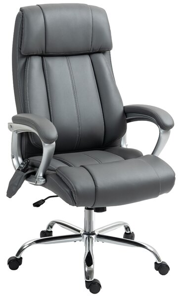 HOMCOM Sedia da Ufficio Massaggiante a 6 Punti e Inclinabile, in pelle PU e Acciaio, 66x72x113-121 cm, Grigio Carbone