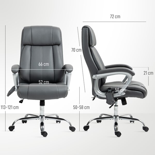HOMCOM Sedia da Ufficio Massaggiante a 6 Punti e Inclinabile, in pelle PU e Acciaio, 66x72x113-121 cm, Grigio Carbone