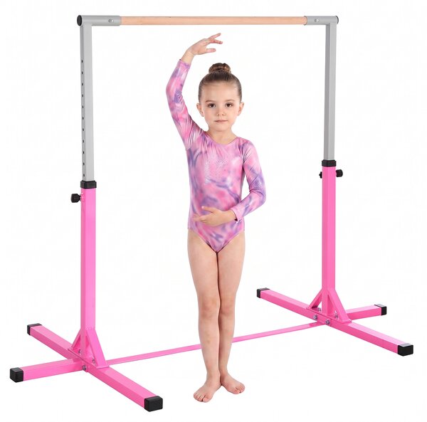Sbarra per Ginnastica Artistica Sbarra Danza Classica Panche e attrezzi Rosa e grigio 197L x 121P x 92-150Acm Acciaio, Legno di faggio Homcom|Aosom