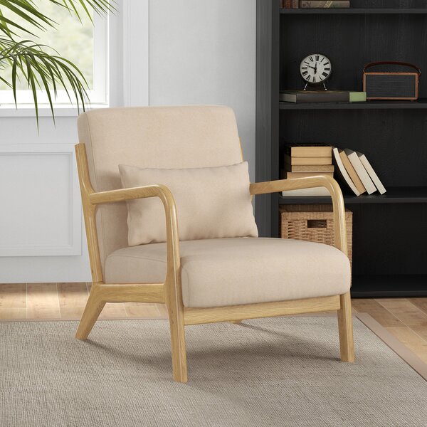 HOMCOM Poltroncina in Velluto con Struttura in Legno, Imbottitura con Molle a S e Cuscino, 61x78x76 cm, Beige | Aosom Italy
