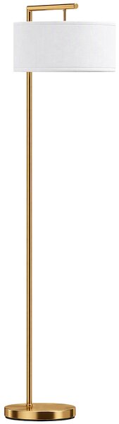 HOMCOM Lampada da Terra Moderna in Metallo e Paralume in Tessuto, Lampada da Lettura E27 47x37x153cm, Oro e Bianco