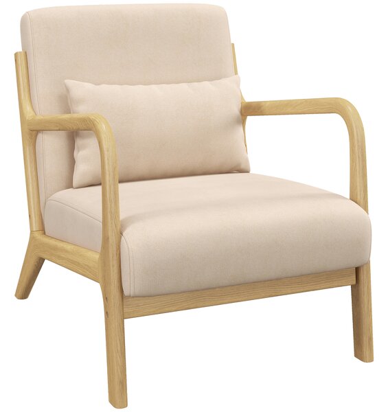 HOMCOM Poltroncina in Velluto con Struttura in Legno, Imbottitura con Molle a S e Cuscino, 61x78x76 cm, Beige | Aosom Italy