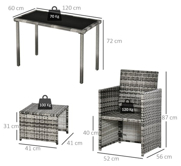 Outsunny Set 11 Pz Tavolo da Giardino con Sedie, Pouf e Cuscini, in Rattan PE, Grigio