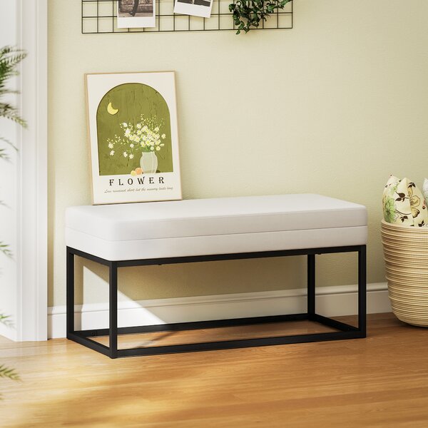 HOMCOM Panca da Ingresso Moderno in Acciaio, Spugna e Tessuto Vellutato con Piedini Regolabili, 94x42x44 cm, Crema | Aosom Italy