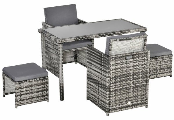 Outsunny Set 11 Pz Tavolo da Giardino con Sedie, Pouf e Cuscini, in Rattan PE, Grigio