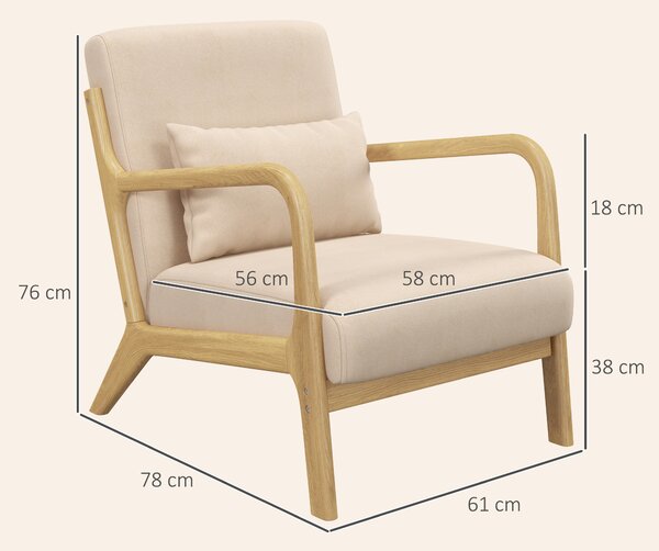 HOMCOM Poltroncina in Velluto con Struttura in Legno, Imbottitura con Molle a S e Cuscino, 61x78x76 cm, Beige | Aosom Italy