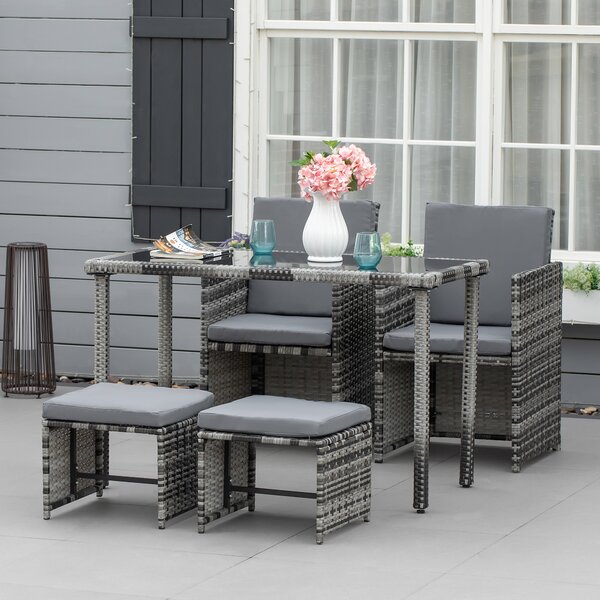 Outsunny Set 11 Pz Tavolo da Giardino con Sedie, Pouf e Cuscini, in Rattan PE, Grigio