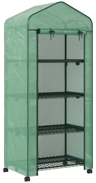 Outsunny Serra per piante a 4 Livelli con 4 Rotelle e Ingresso Avvolgibile, in Acciaio e PE per Balcone, 69x50x165 cm, Verde | Aosom Italy
