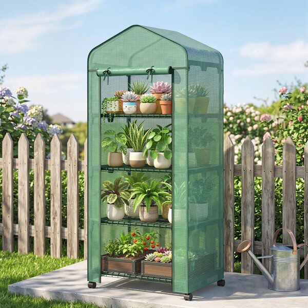 Outsunny Serra per piante a 4 Livelli con 4 Rotelle e Ingresso Avvolgibile, in Acciaio e PE per Balcone, 69x50x165 cm, Verde | Aosom Italy