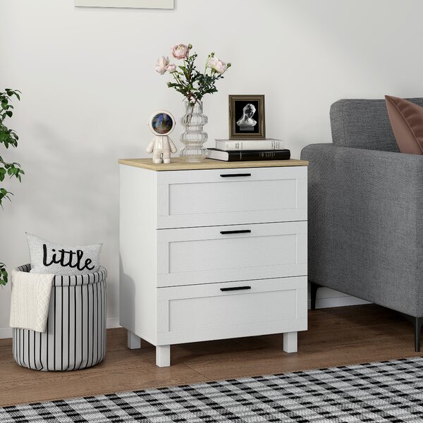 HOMCOM Cassettiera 3 Cassetti Moderna in Legno, 60x38x71 cm, Bianca e color Legno | Aosom Italy