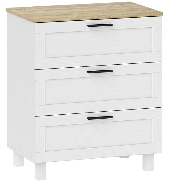 HOMCOM Cassettiera 3 Cassetti Moderna in Legno, 60x38x71 cm, Bianca e color Legno | Aosom Italy