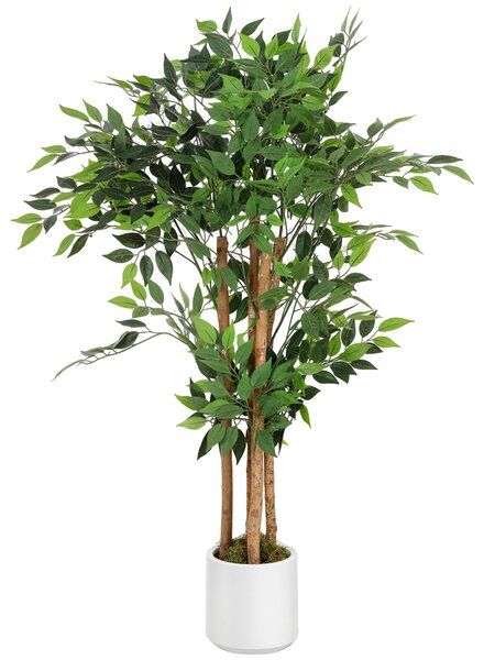 HOMCOM Pianta Artificiale di Baniano Verde in PEVA e Legno con Vaso Contenitore in PP e Cemento, 55x55x120 cm | Aosom Italy