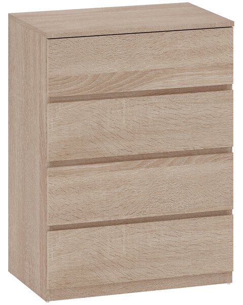 HOMCOM Cassettiera 4 Cassetti in Legno con Guide in Metallo e Maniglie Scanalate, 60x40x80 cm, color Faggio | Aosom Italy