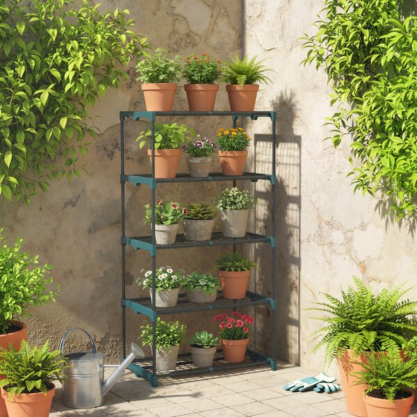 Outsunny Portapiante a 5 Livelli Aperti in Acciaio e Plastica, 67x49x138 cm, Verde Scuro | Aosom Italy