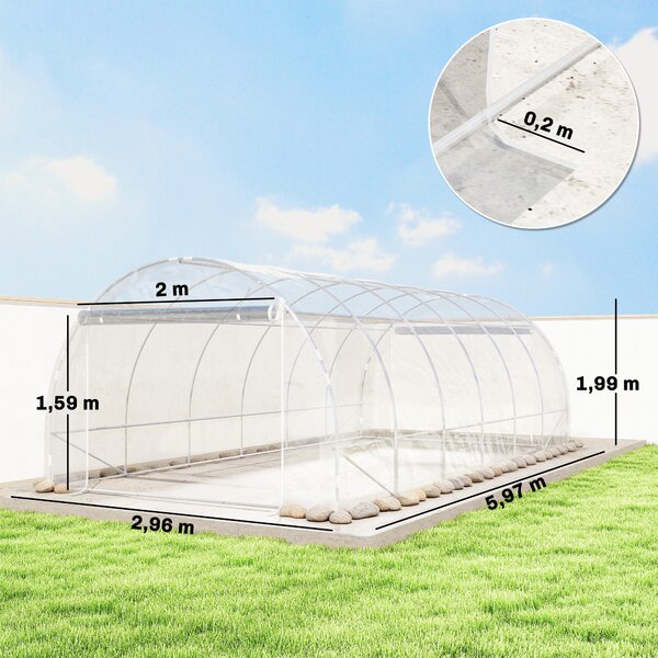 Outsunny Serra a Tunnel 3x6x2 m con Porte Avvolgibili, Telaio in Acciaio e Copertura in PE Anti-UV, Trasparente | Aosom Italy