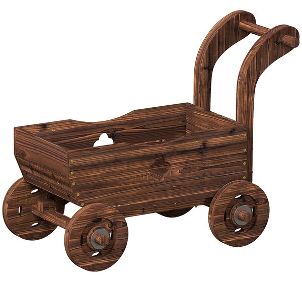 Outsunny Fioriera in Legno a Carretto con 4 Ruote, Maniglia e Fori di Drenaggio, 68x38x52 cm, Legno | Aosom Italy