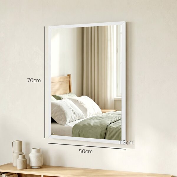 HOMCOM Specchio da Parete Rettangolare con Ganci, in Vetro e MDF, 50x70 cm, Bianco | Aosom Italy