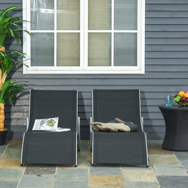 Outsunny Set 2 Sdraio da Giardino Pieghevoli in Alluminio e Texteline, 61x165x63 cm, Nero | Aosom Italy