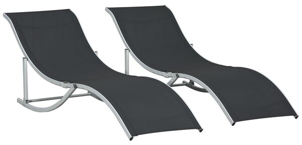 Outsunny Set 2 Sdraio da Giardino Pieghevoli in Alluminio e Texteline, 61x165x63 cm, Nero | Aosom Italy