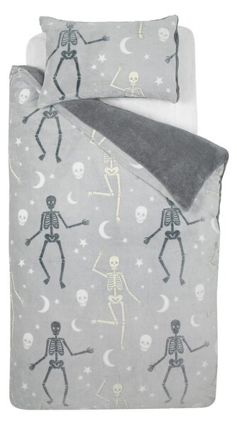 Biancheria da letto per bambini con effetto fosforescente grigia in micropile per letto singolo 135x200 cm Halloween Skeleton – Catherine Lansfield
