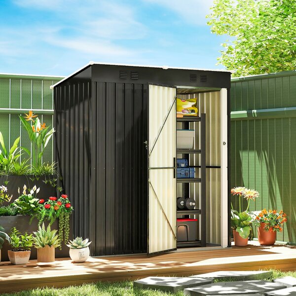 Outsunny Capanno Giardino Metallo 163x90x179 cm, Porta Chiudibile, Prese d'Aria, Grigio Scuro | Aosom Italy