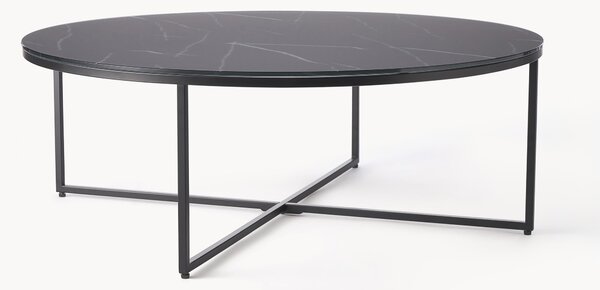 Tavolino rotondo XL da salotto con piano in vetro effetto marmo Antigua