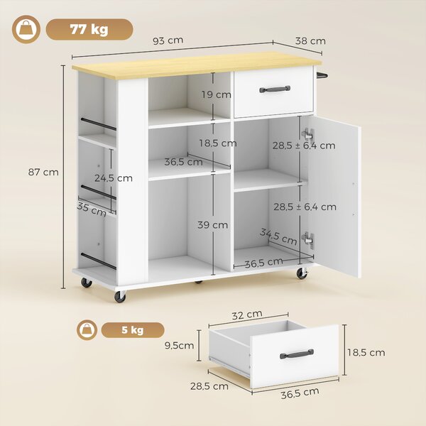 HOMCOM Mobile Cucina con Cassetto, Armadietto e Ripiano Regolabile, Bianco | Aosom Italy