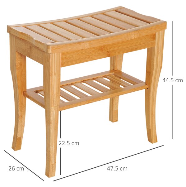 HOMCOM Sgabello Bagno Bambù Naturale Ripiano Portaoggetti Anziani Disabili Portata 100kg Bambù 47,5x26x44,5 cm